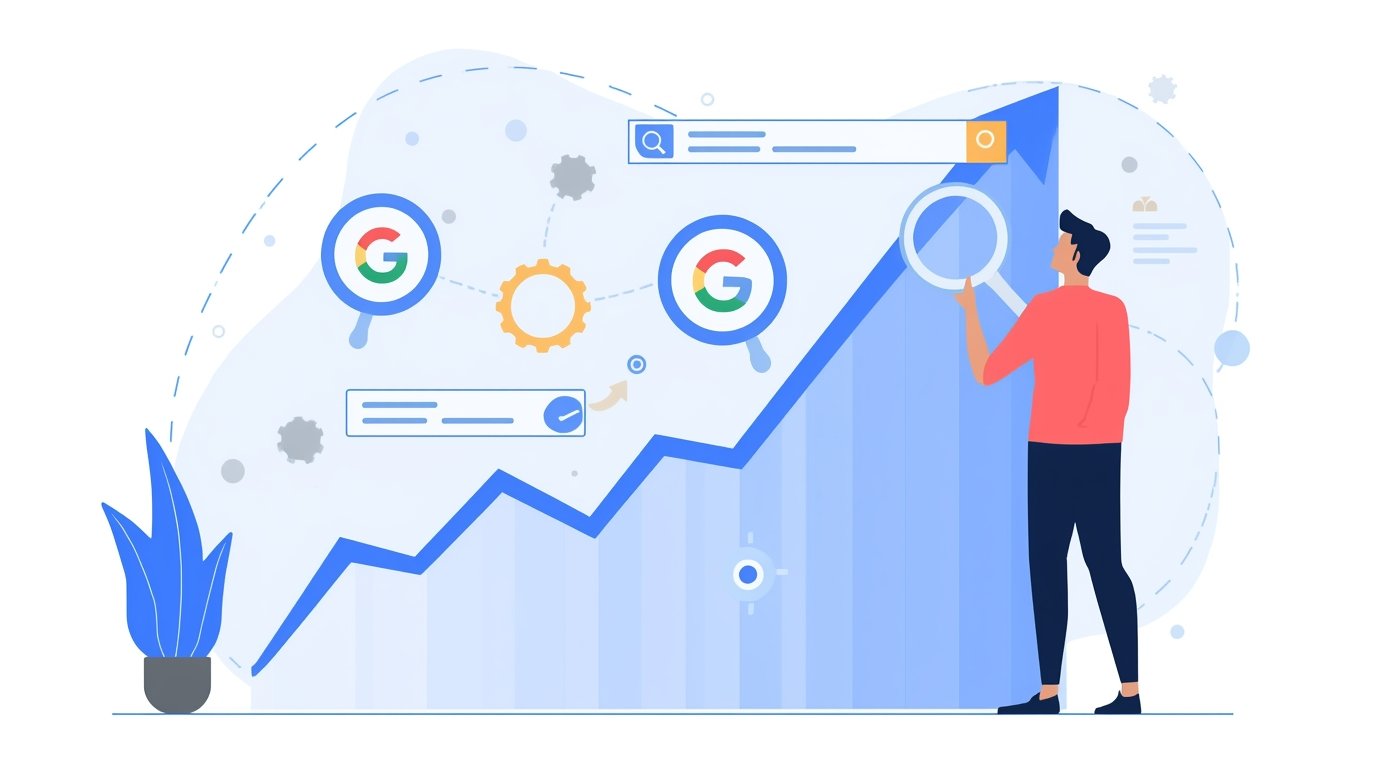 SEO manager reviewing keywords and search engine rankings on a digital dashboard.