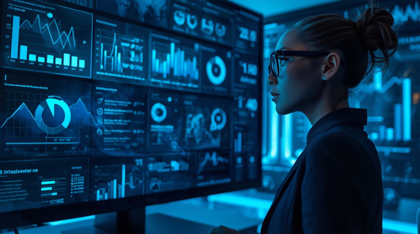 SEM manager analyzing ad performance and ROI metrics on digital dashboards.