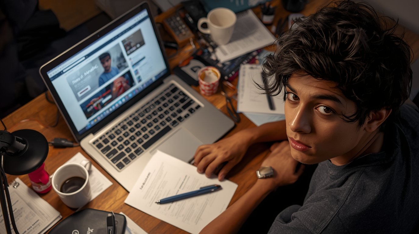 Student building a portfolio and resume while updating LinkedIn for digital marketing career growth.