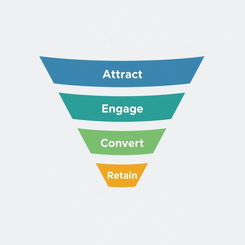 Marketing Funnel Steps Attract Engage Convert Retain