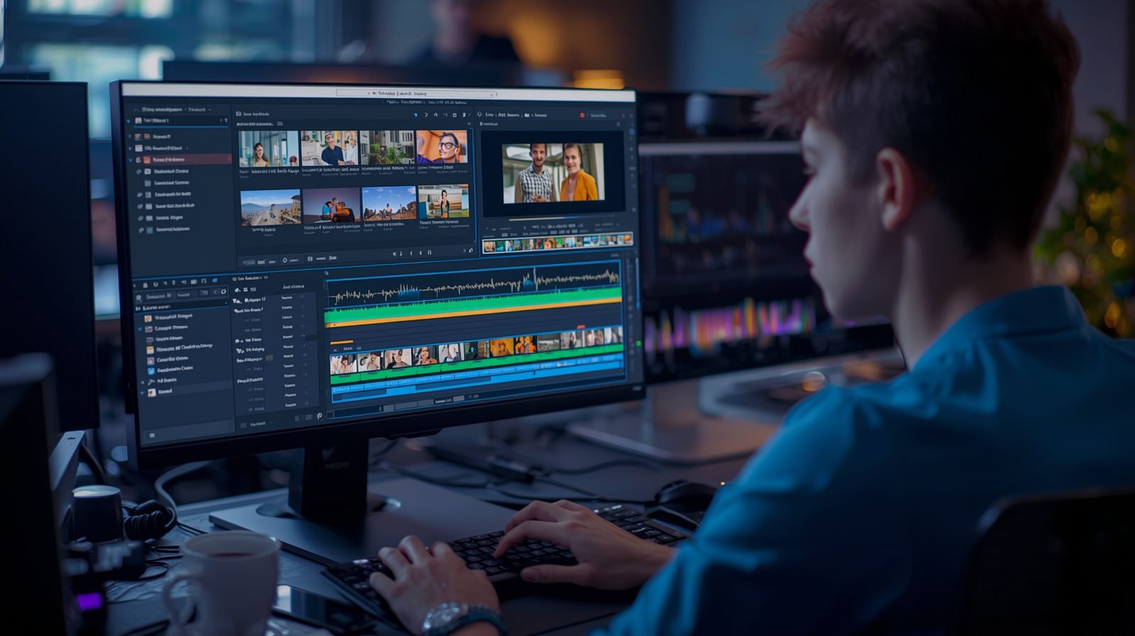 Lucid Origin Filmora video editing timeline displayed on a hig 3