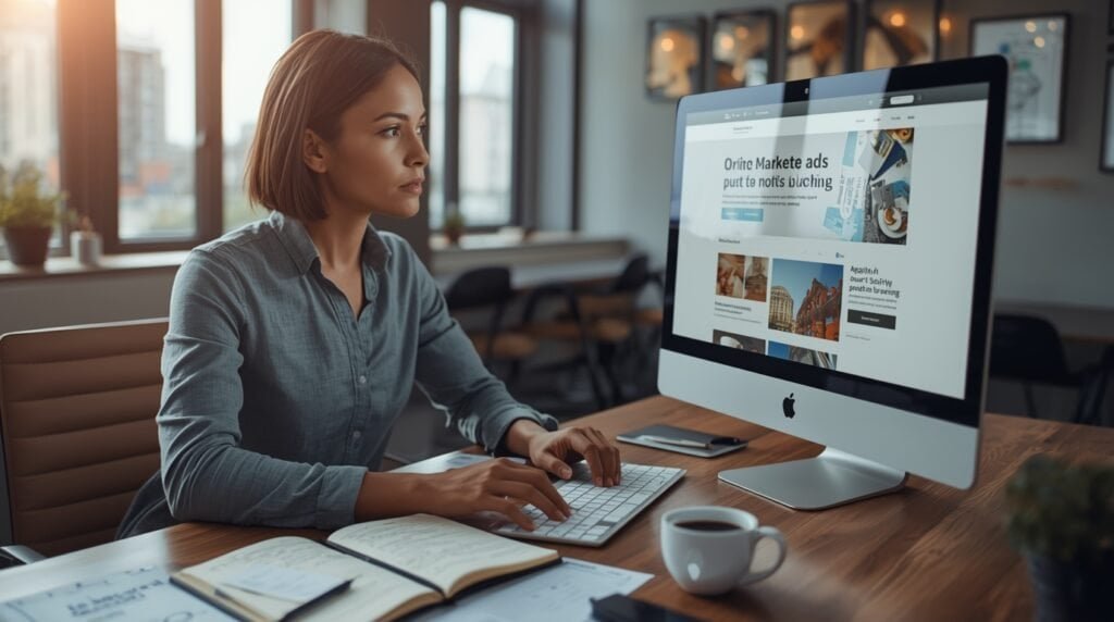 Lucid Origin Highresolution photo of a focused marketer with a 3