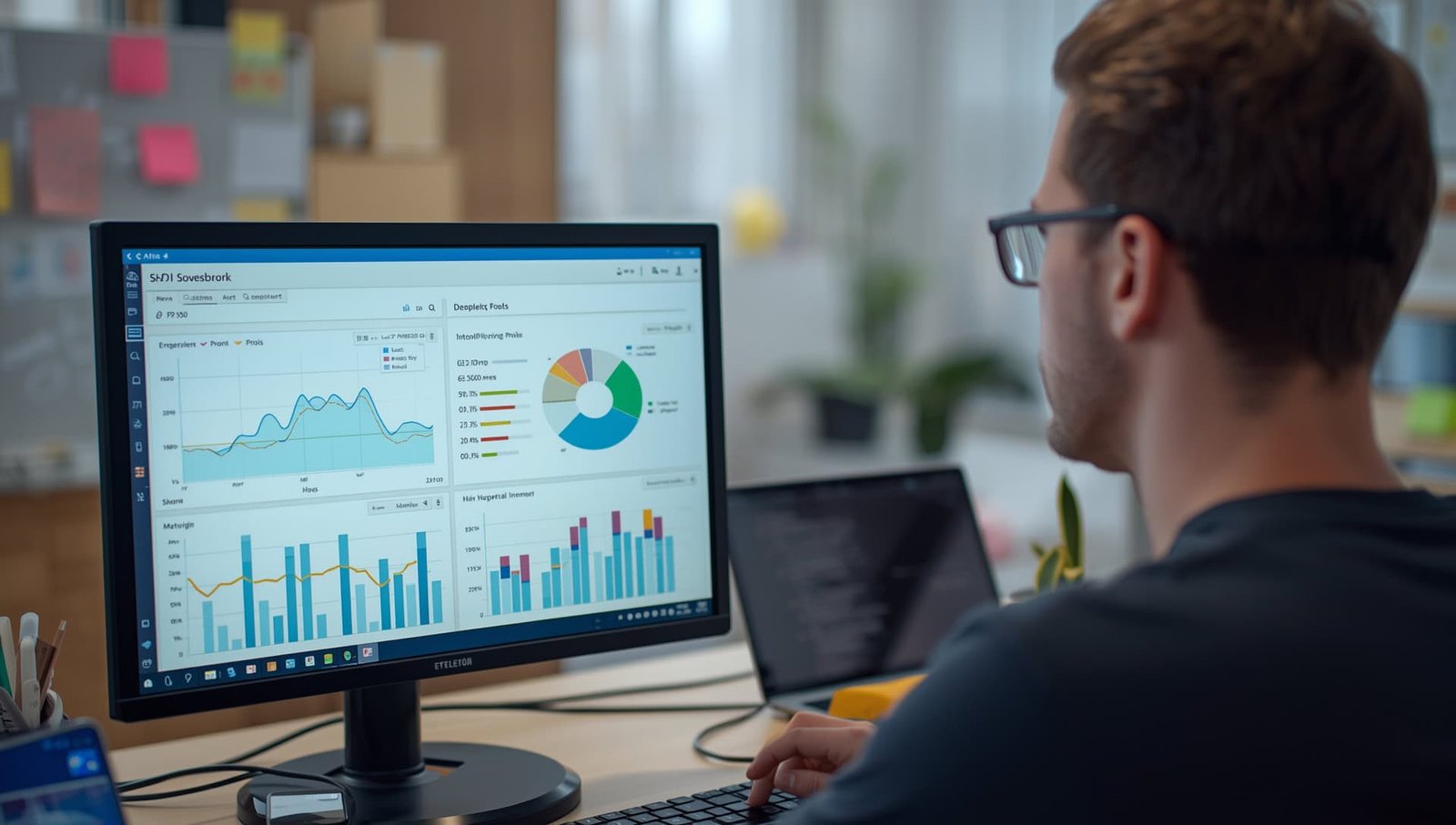 Male DevOps engineer reviewing deployment dashboard, DevOps and Agile course 2025.