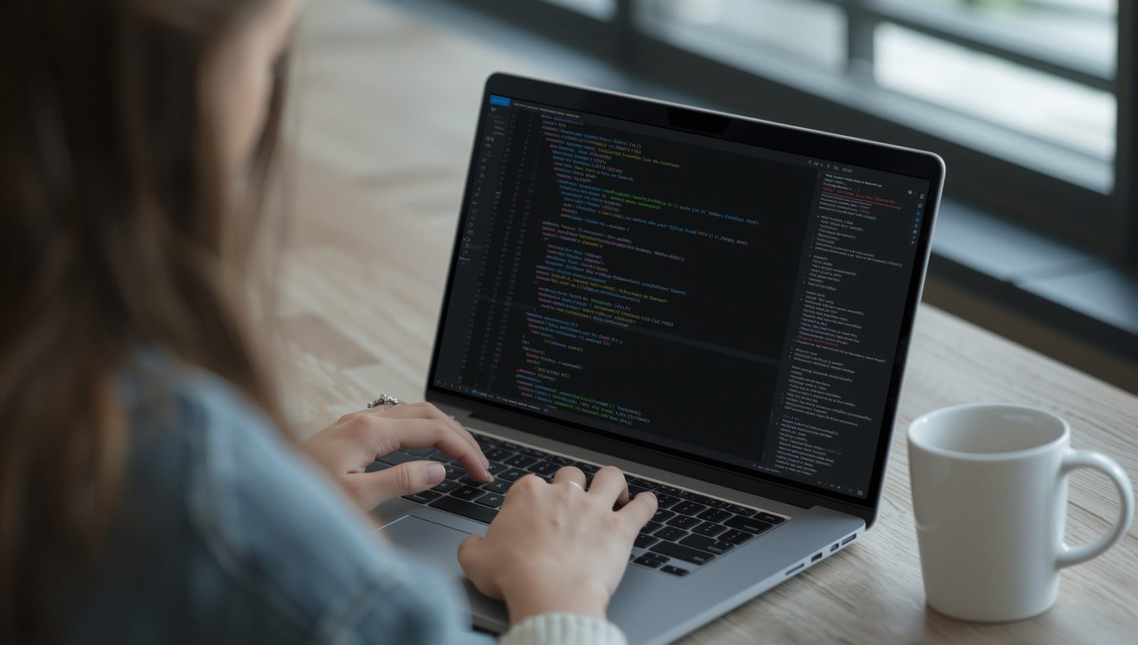 Female UI/UX designer working on tablet and laptop, UI/UX Design course 2025.