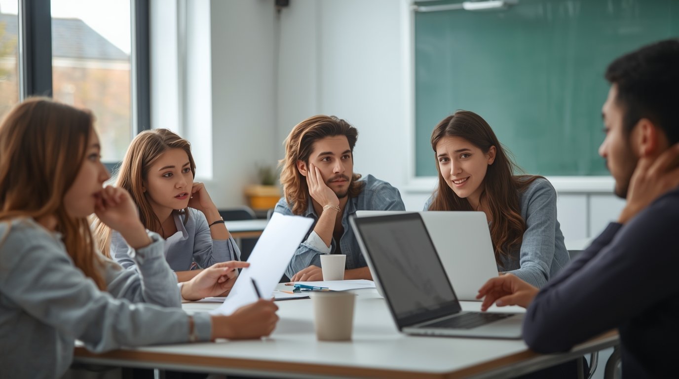 Students reacting to dull AI-generated assignments, discovering prompt engineering."