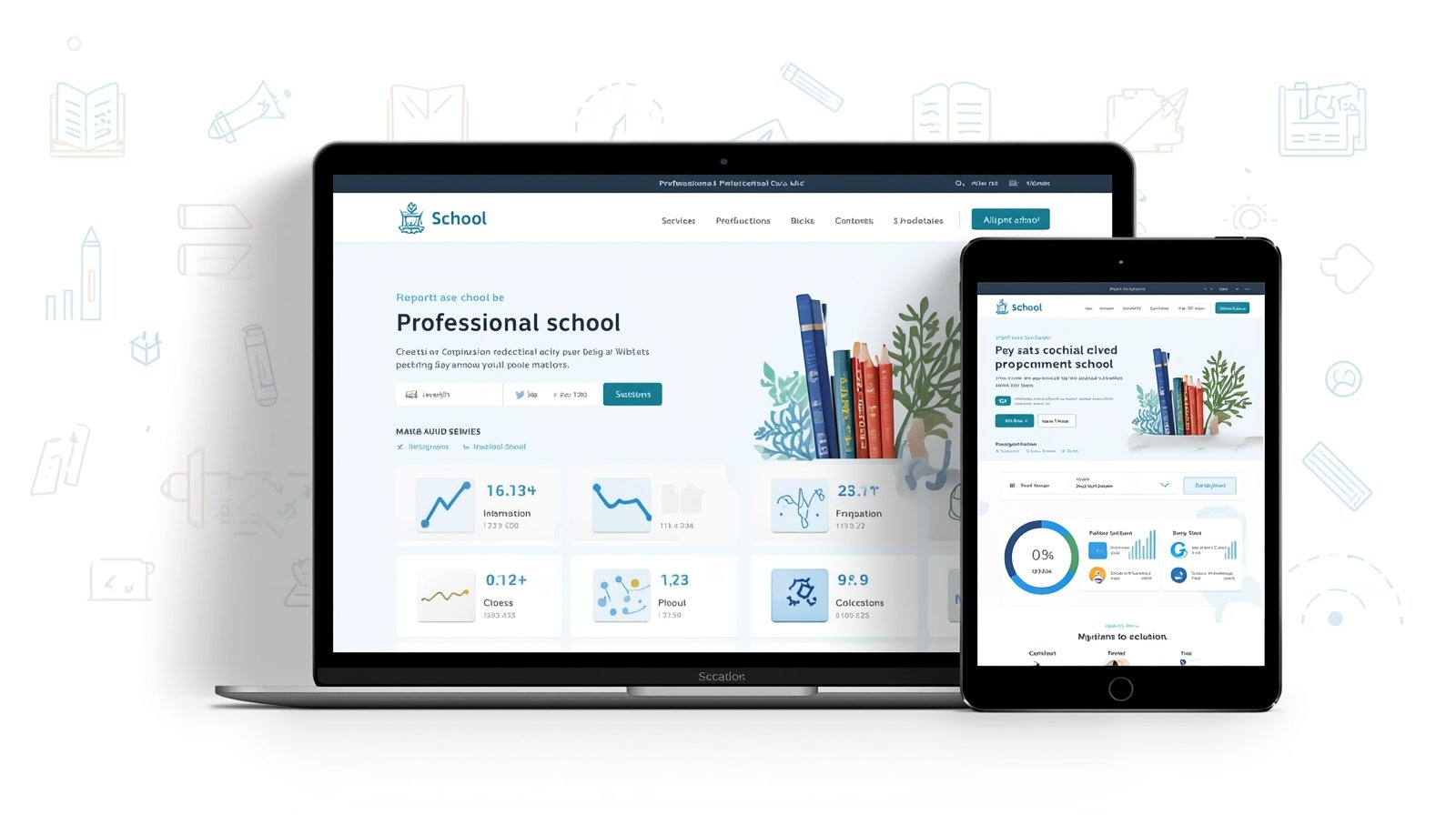 Modern school website design showcasing SEO analytics and online presence improvement.