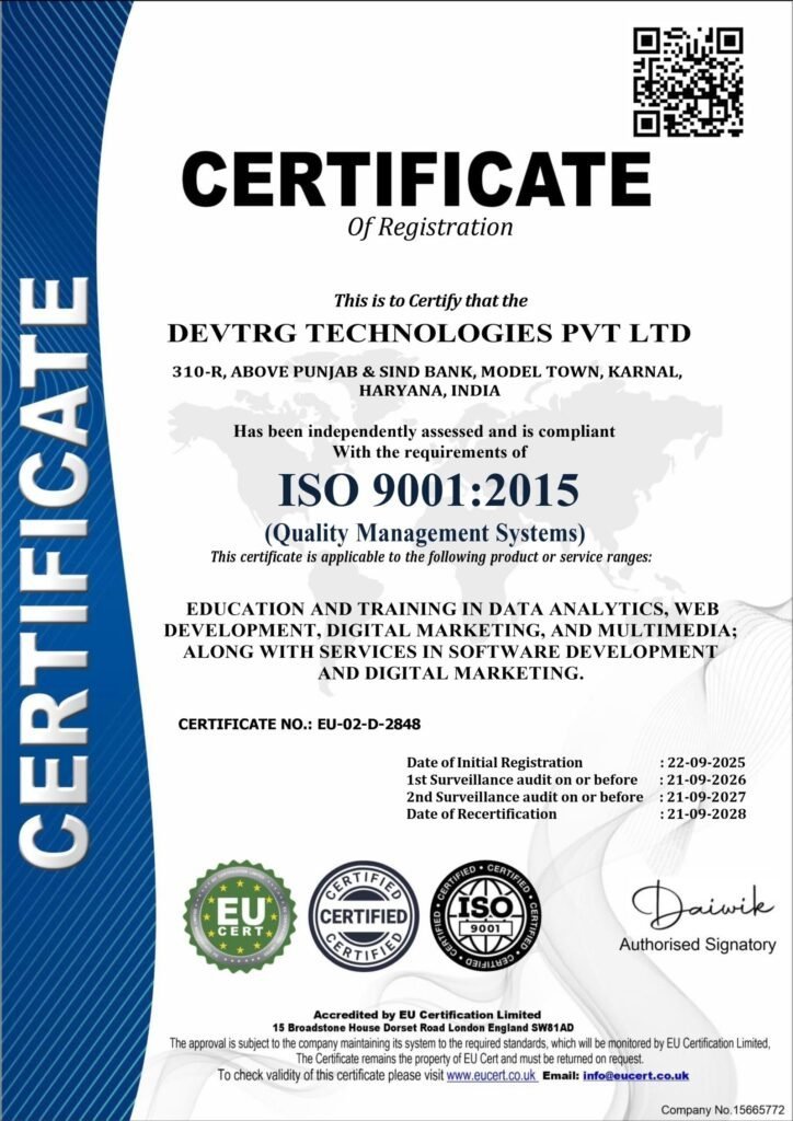 Techbooz legal name DEVTRG TECHNOLOGIES PVT LTD ISO Certified Certificate scaled 1