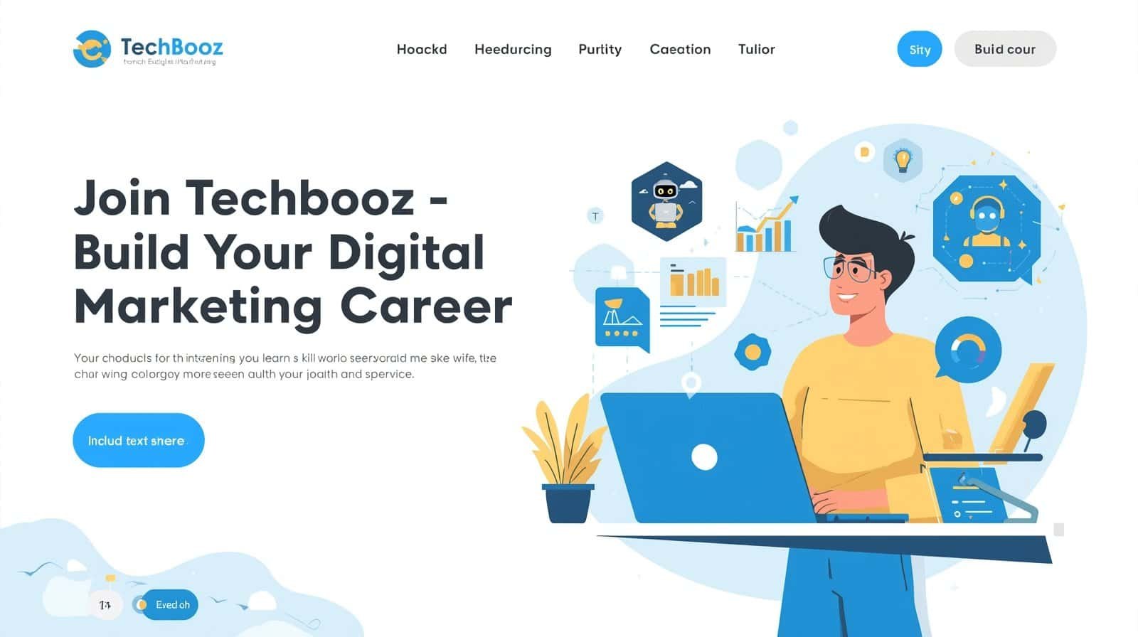 Person learning digital marketing online with Techbooz branding.