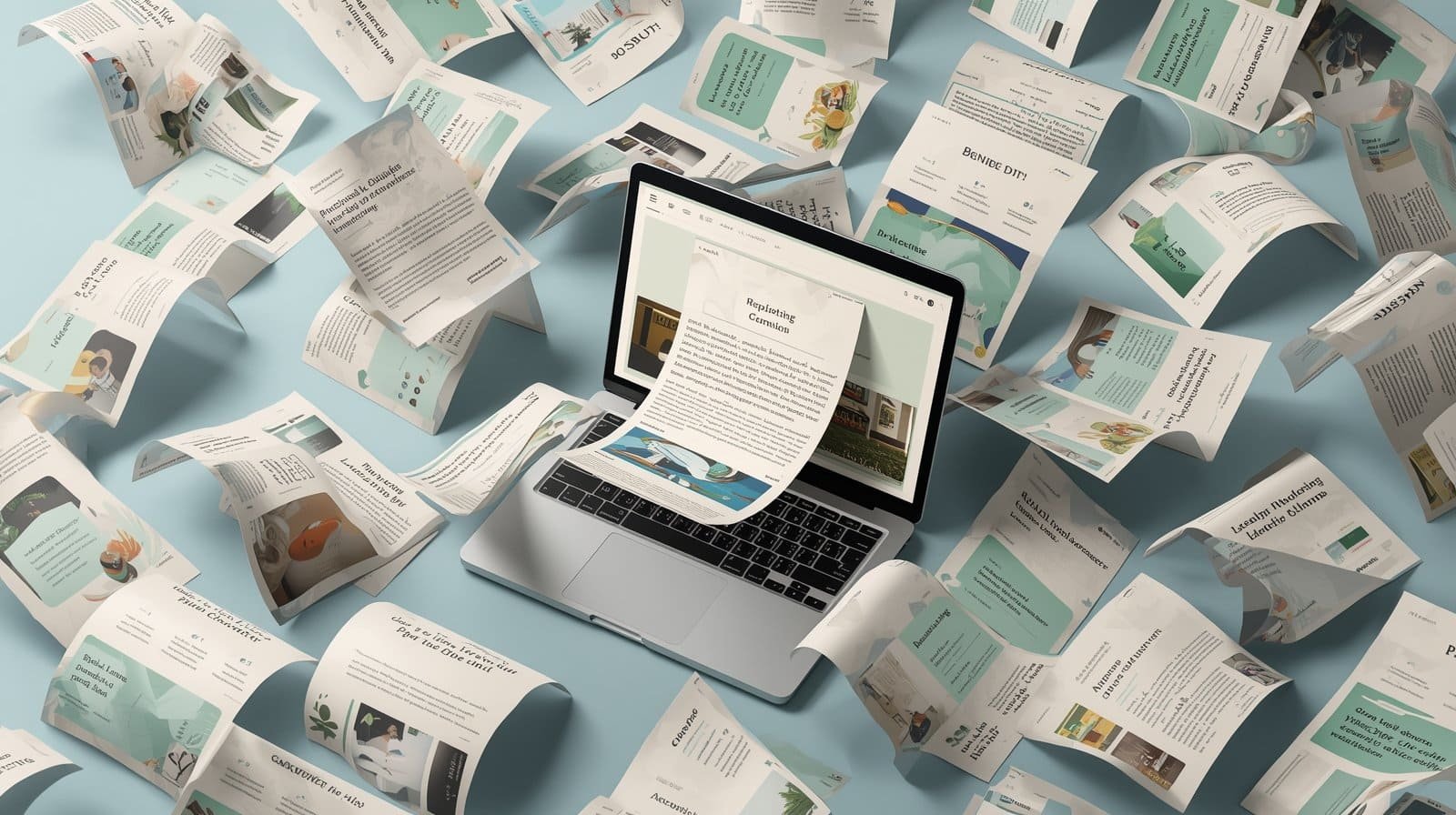 Lucid Origin A laptop is surrounded by a swarm of elegantly de 2