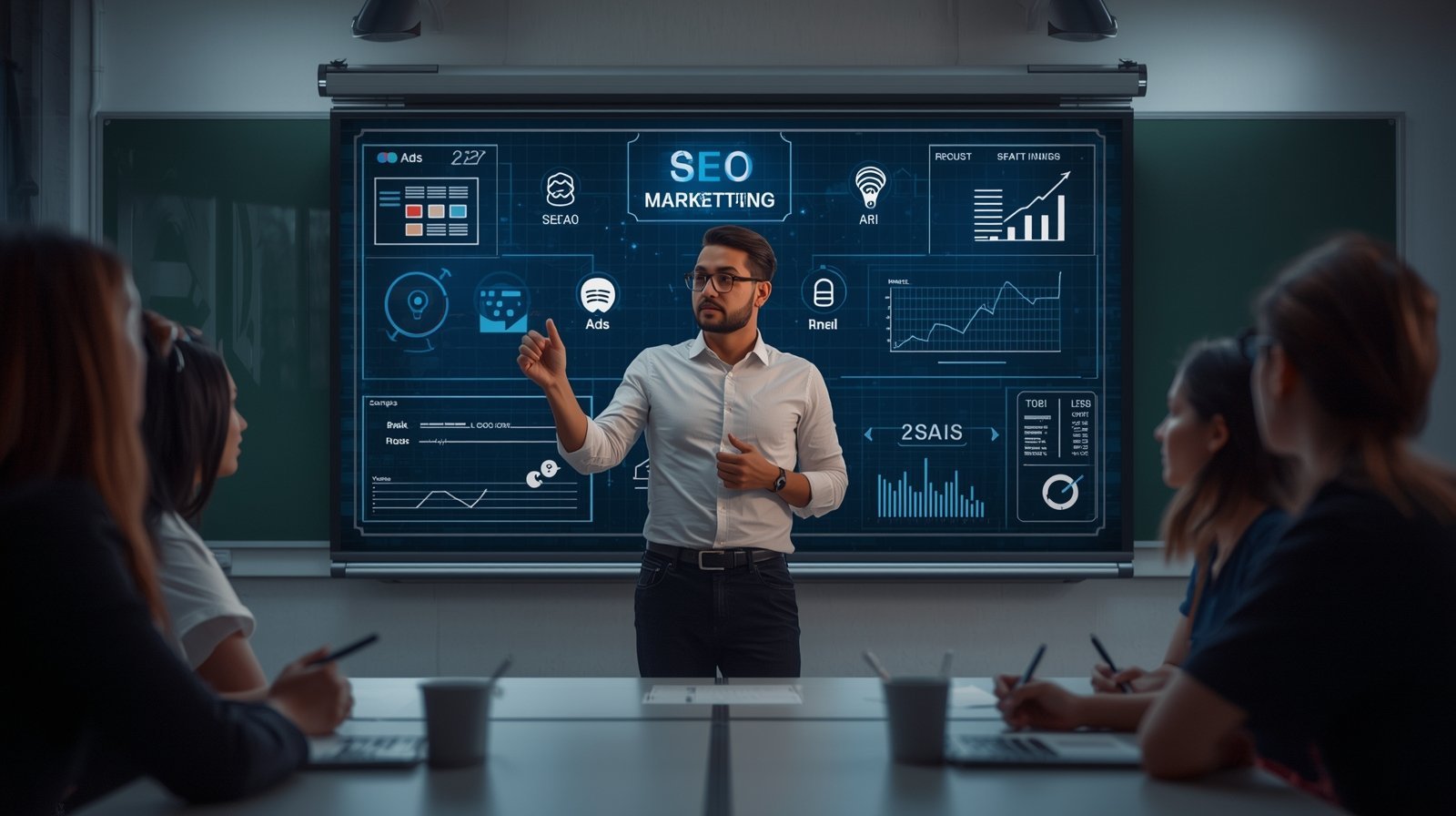 Instagram Algorithm Changes in 2026 Every Marketer Should Know 4 “Digital marketing trainer teaching SEO, social media, and ads in a classroom.”