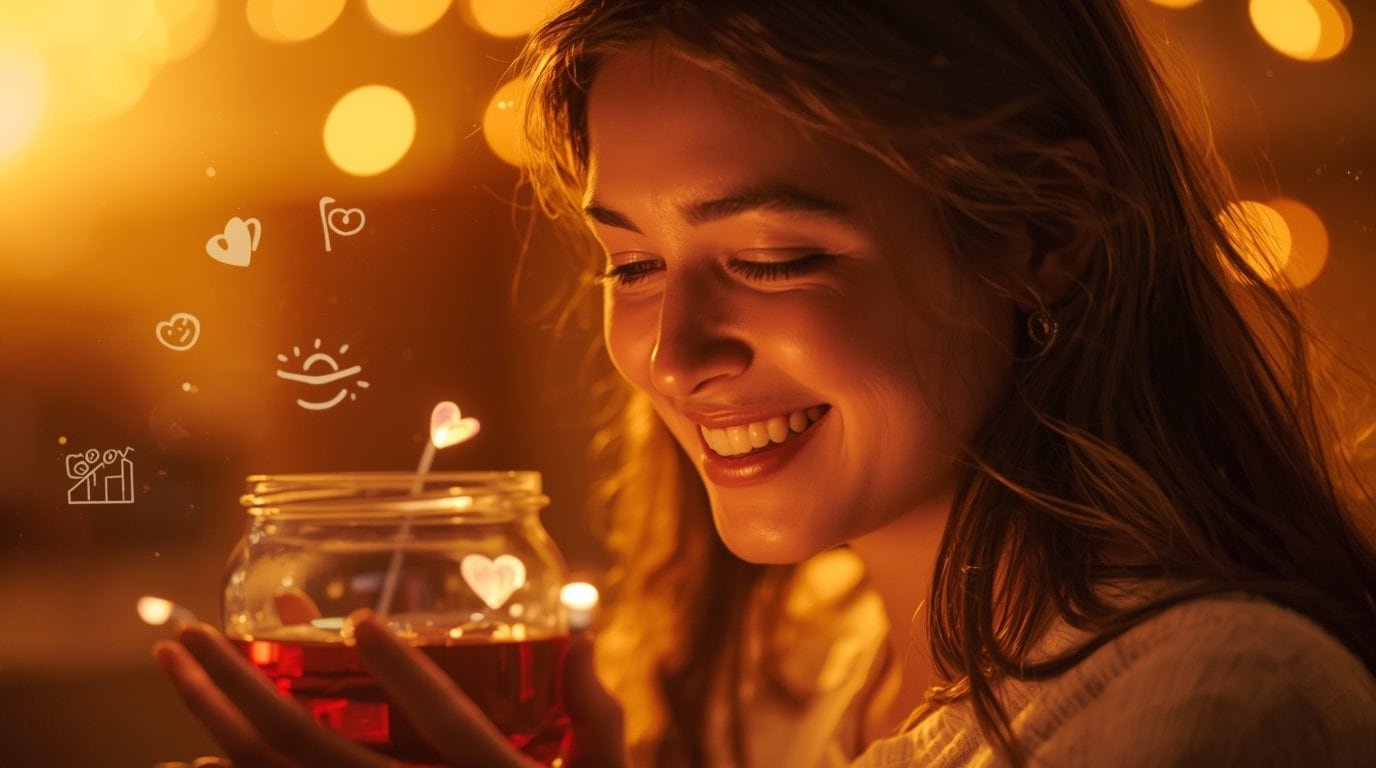 A person smiling while holding a product with warm lighting, showing how emotional storytelling influences buying decisions.