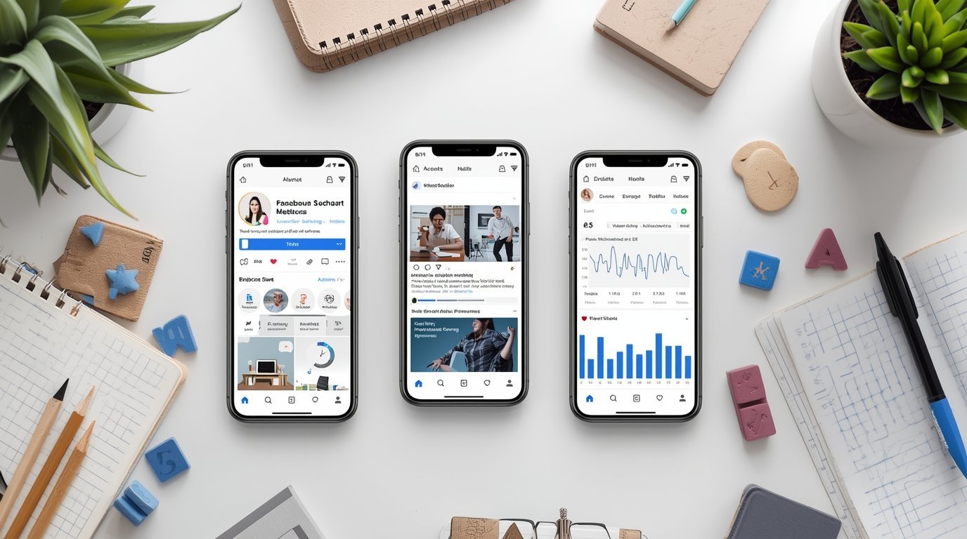 “Facebook and Instagram Marketing Tips for Karnal Educational Academies shown through a digital workspace with social media dashboards and Karnal city elements.”