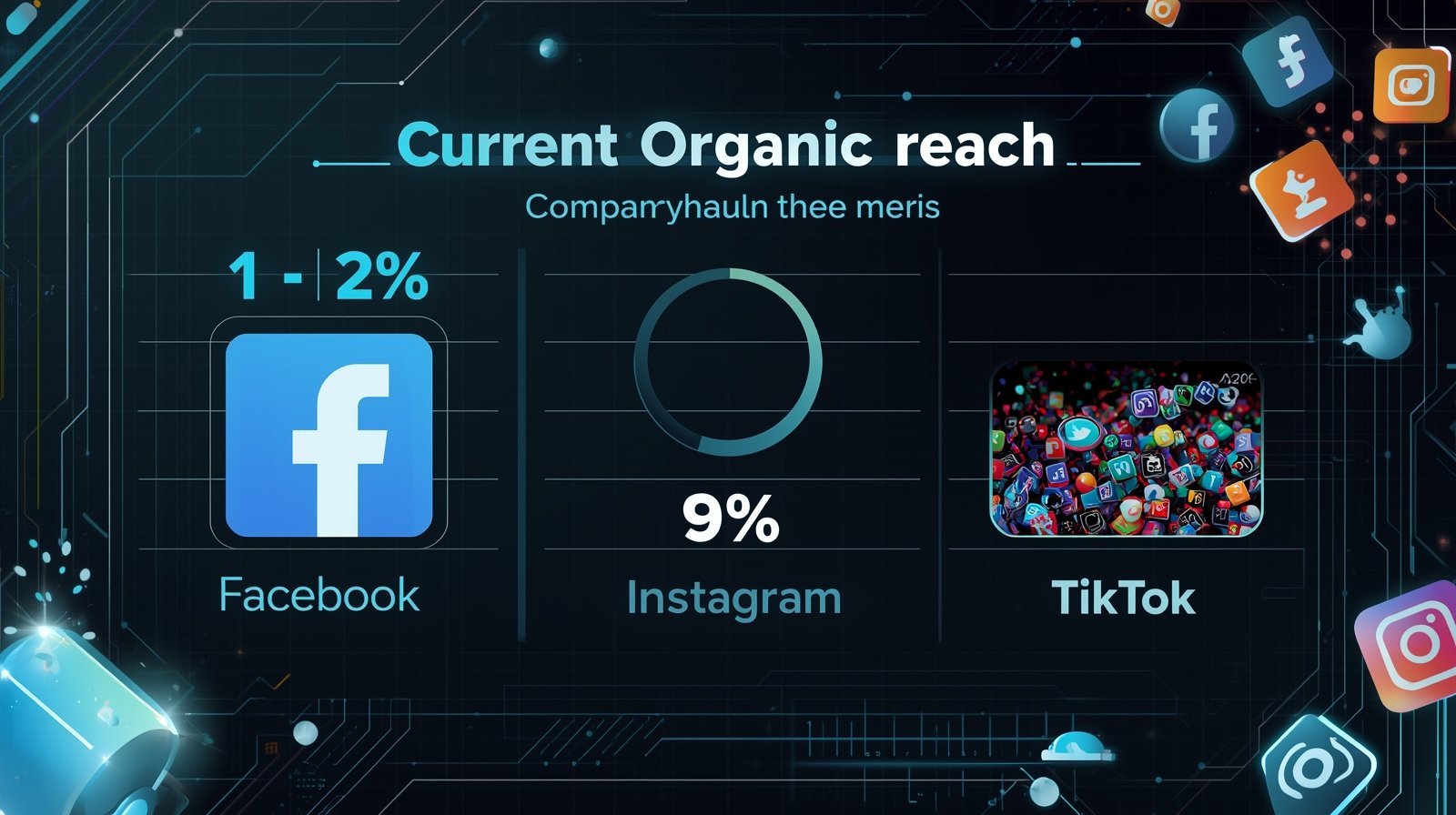 Infographic showing current organic reach for Facebook, Instagram, and TikTok.