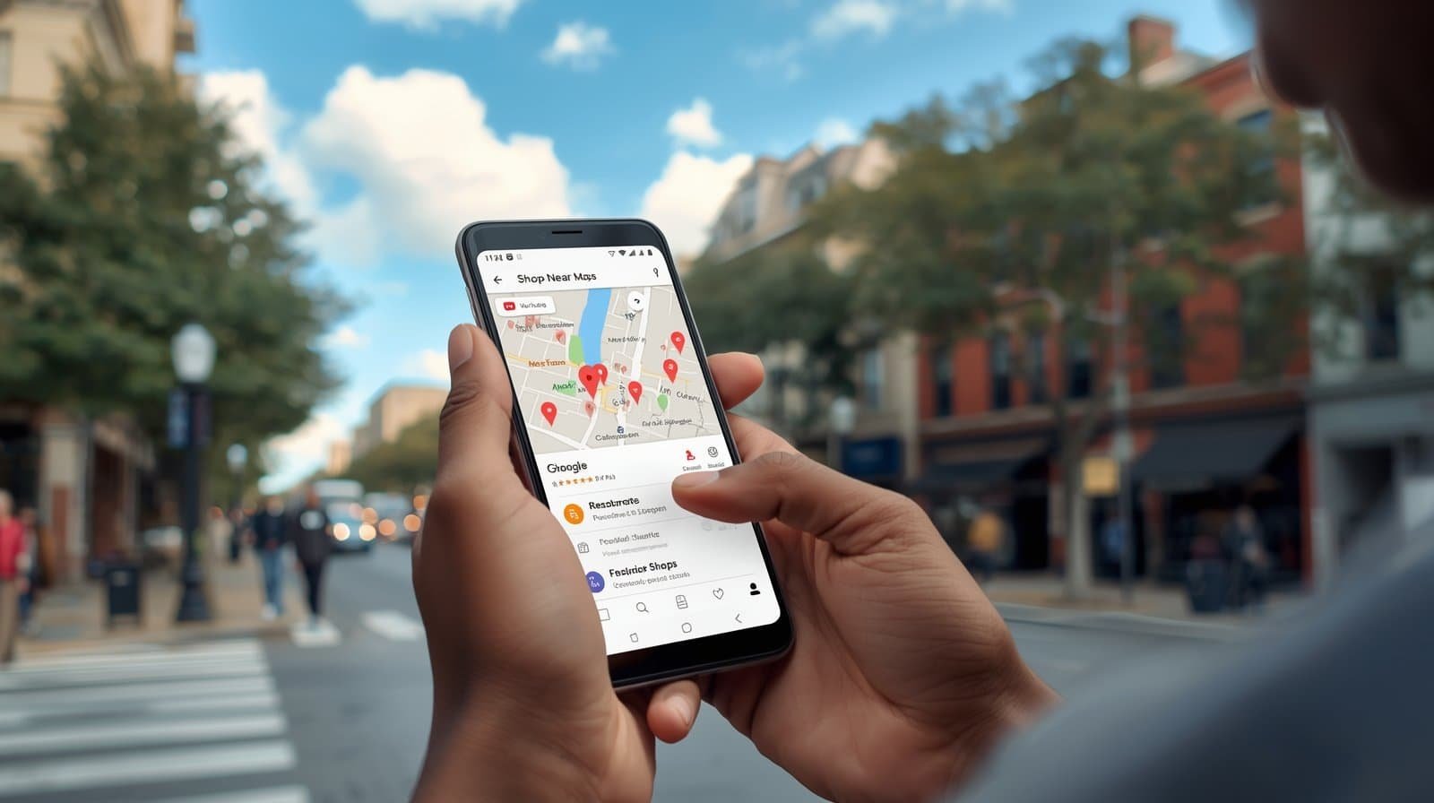User browsing local business listings on Google Maps