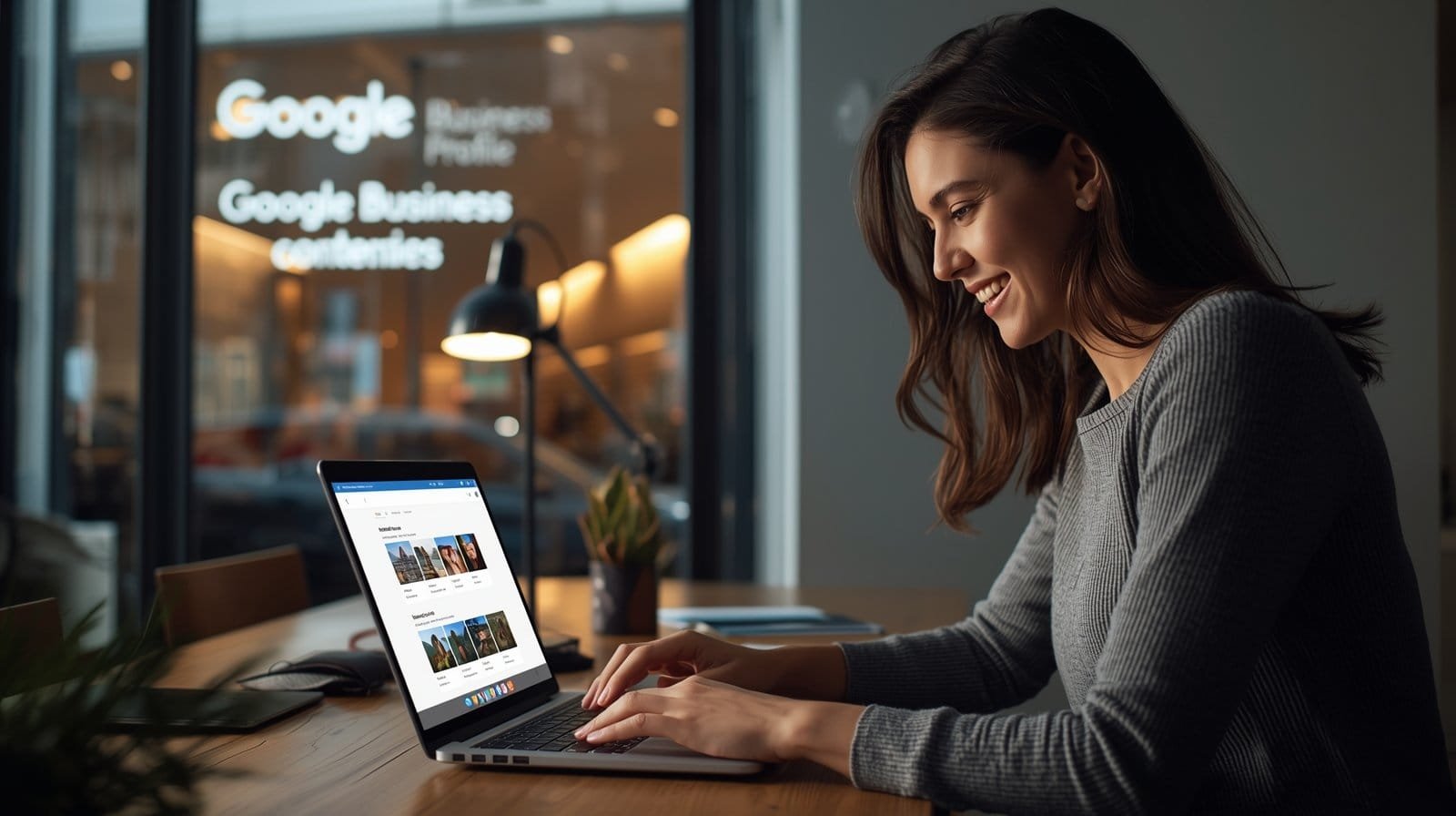 Business owner managing Google Business Profile on laptop