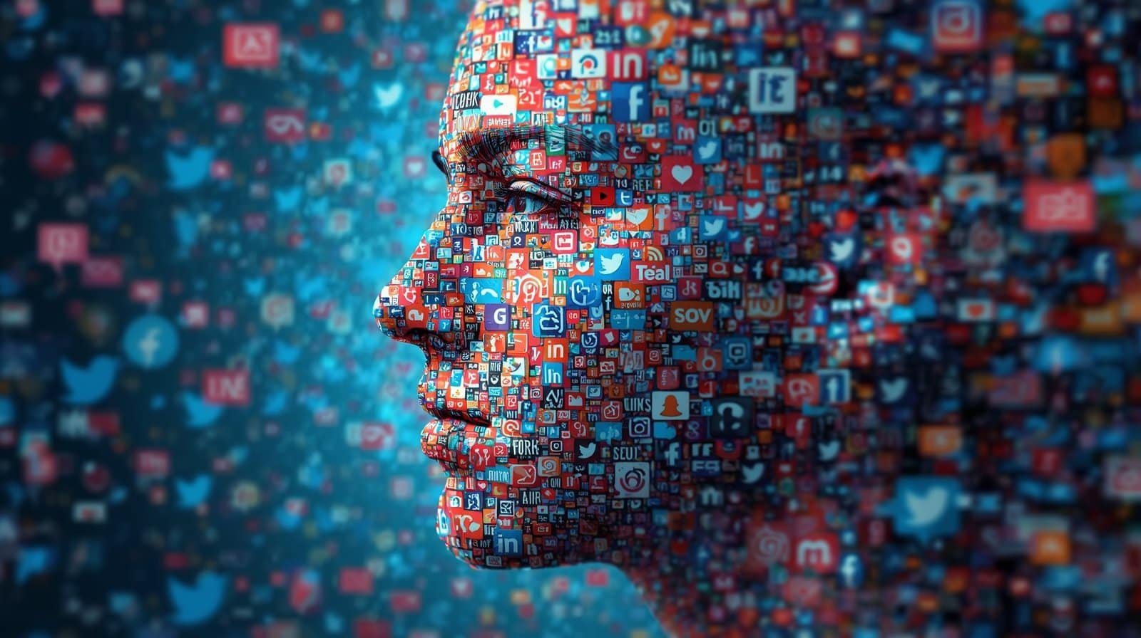 Human face created from social media platform icons