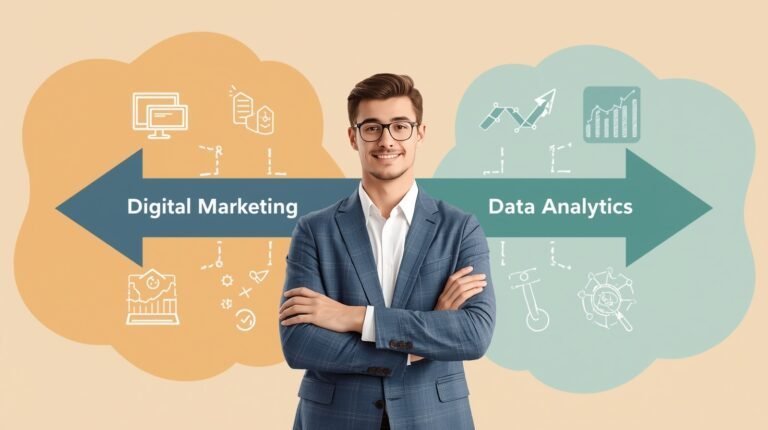 Digital marketing vs data analytics career choice illustration