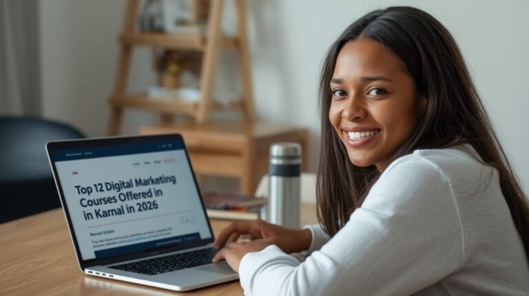 Student exploring digital marketing courses in Karnal on a laptop