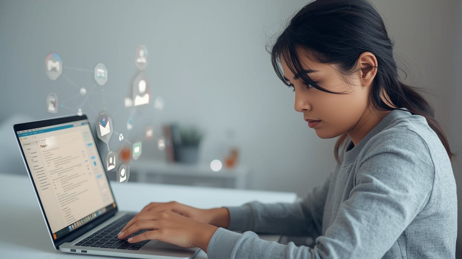 Top 11 AI Tools for School Students to Improve Studies 4 Focused student typing on laptop with AI assistance