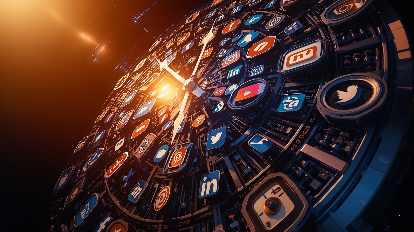 Clock made of social media icons showing timing concept