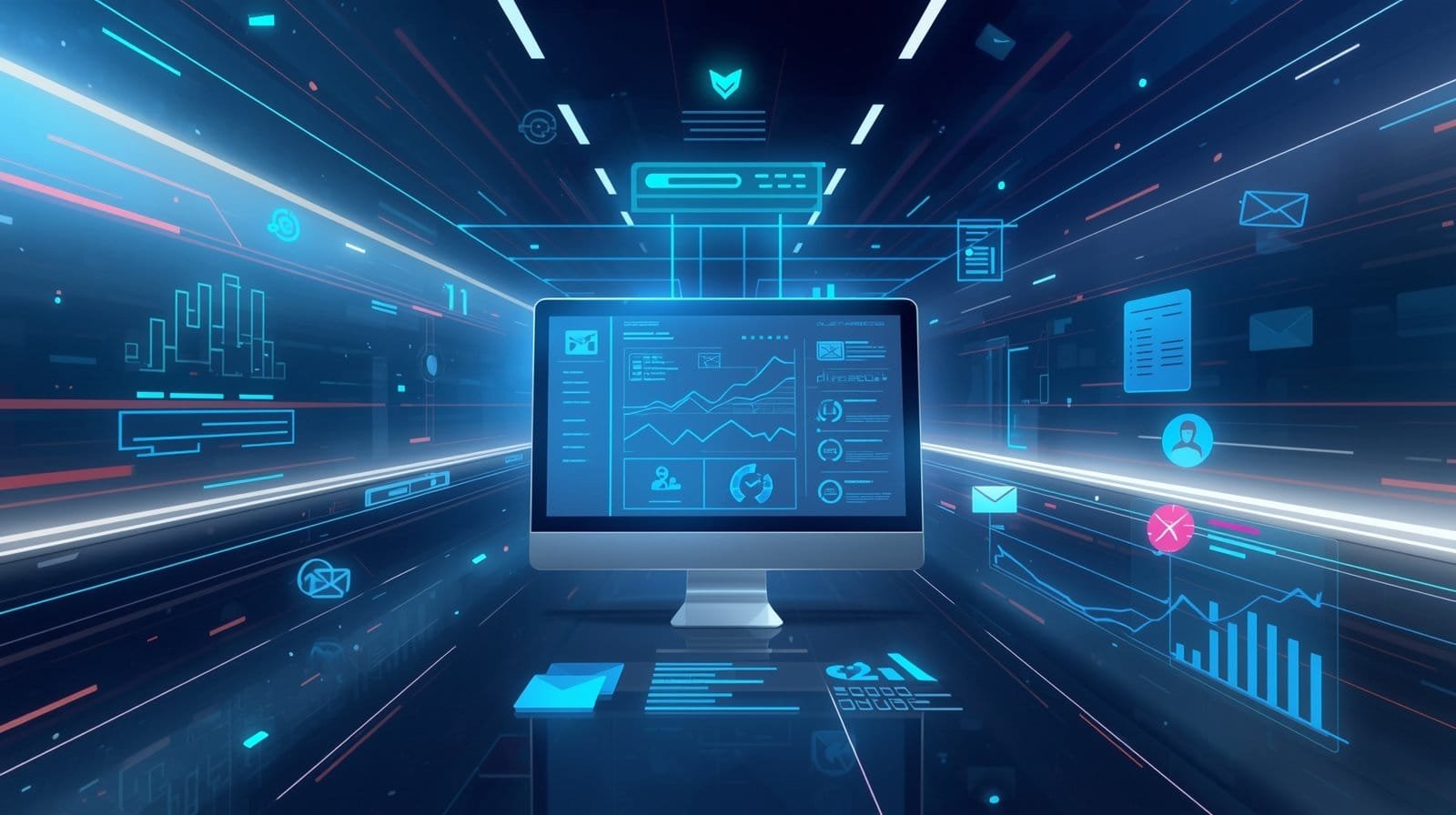 Generative Engine Optimization (GEO) and AI Search in 2026 9 Futuristic digital marketing dashboard with analytics and data flow.