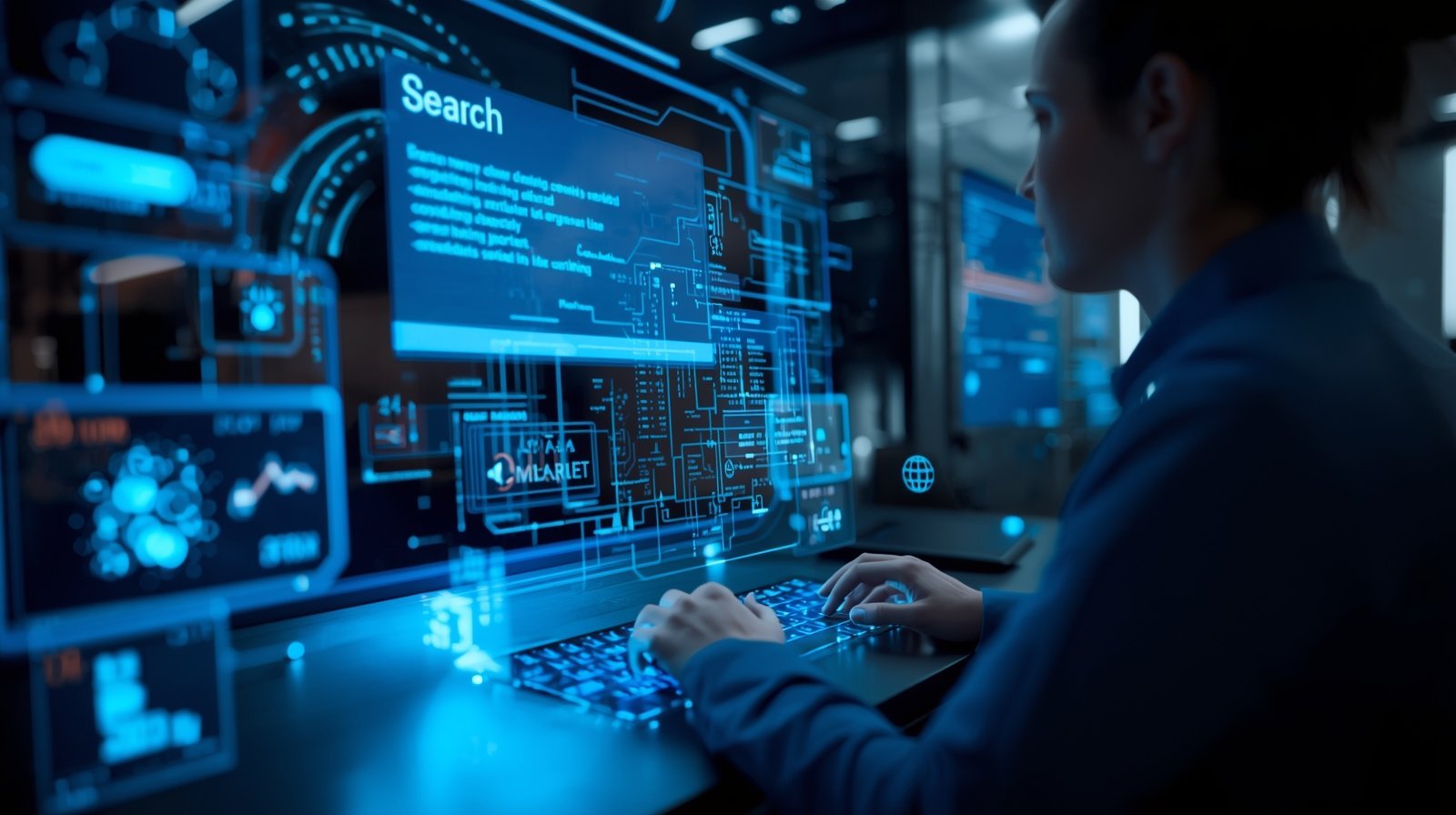 Generative Engine Optimization (GEO) and AI Search in 2026 2 User interacting with advanced AI data and search interface.