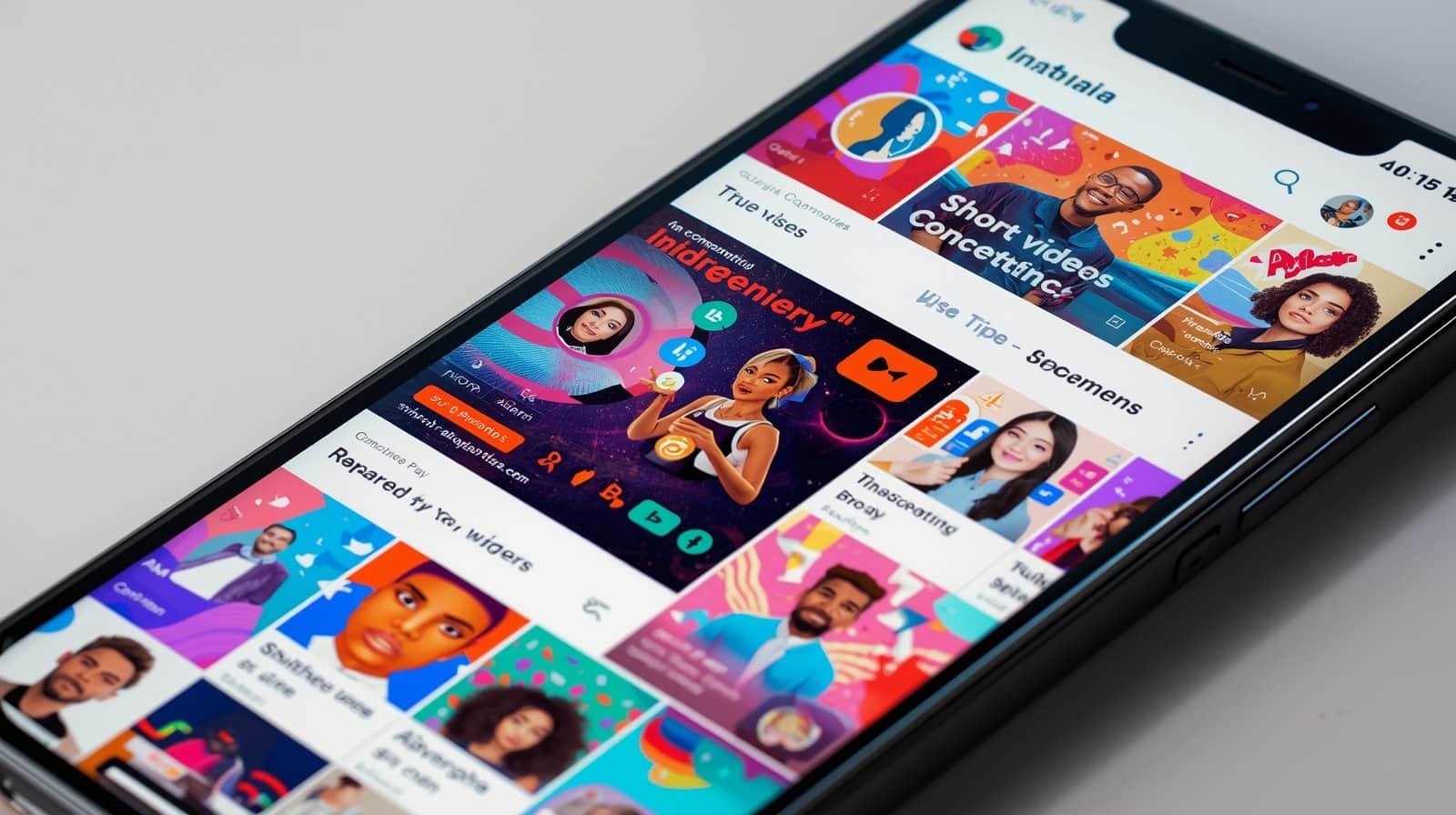 Generative Engine Optimization (GEO) and AI Search in 2026 6 Smartphone displaying social media discovery feed with short videos.