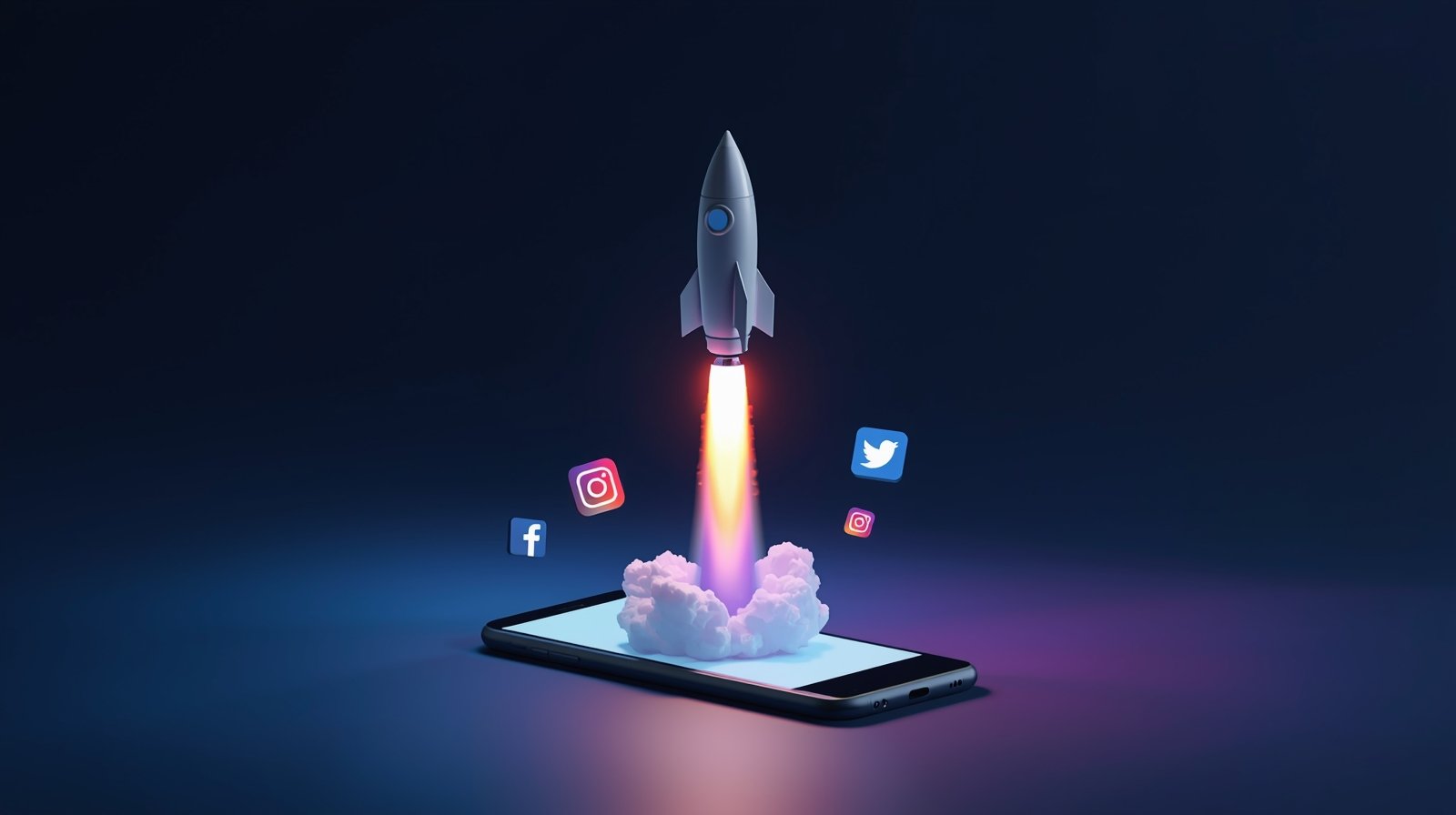 Rocket launch symbolizing fast social media growth