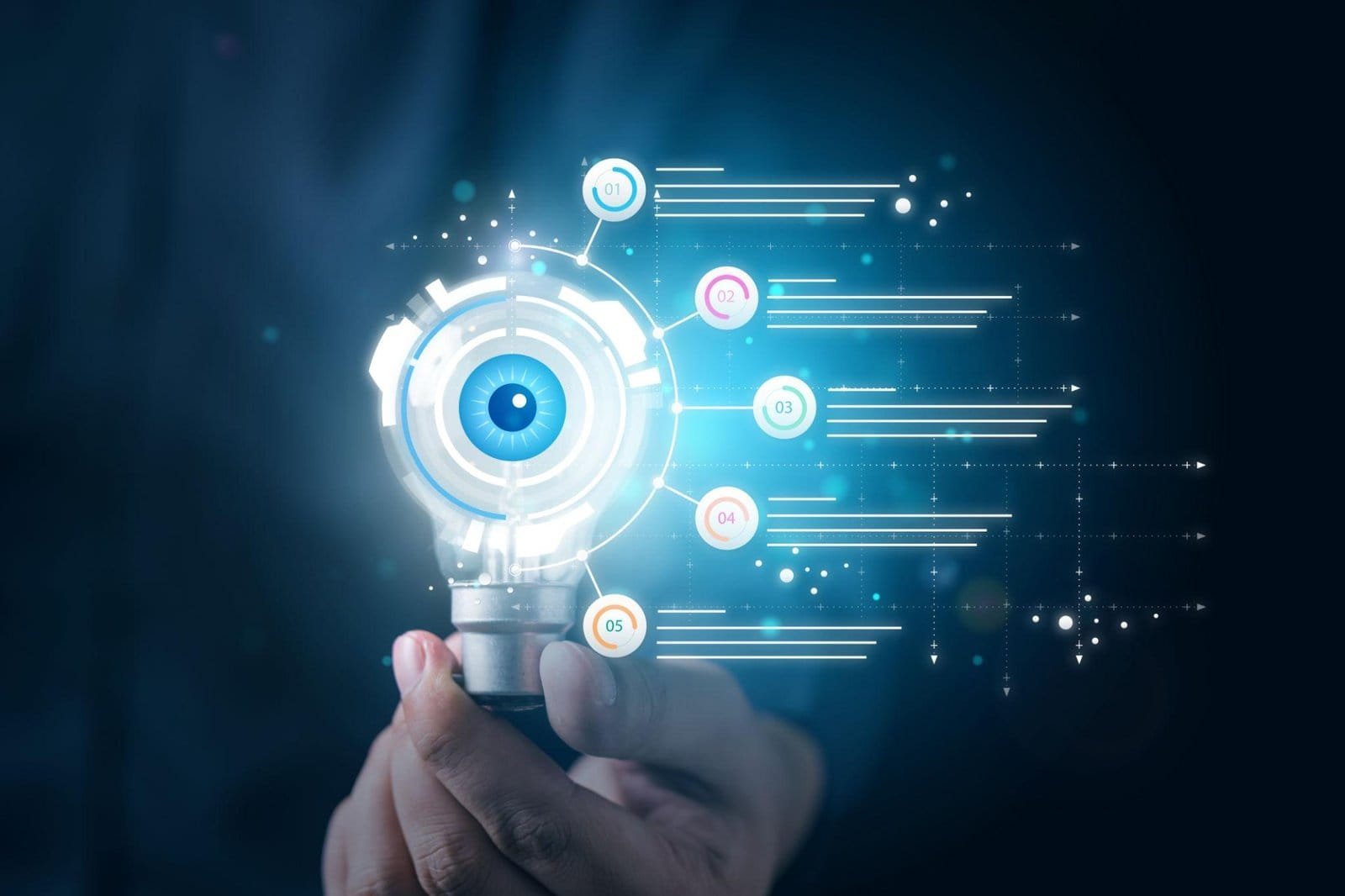 “Innovative idea concept with glowing digital lightbulb”