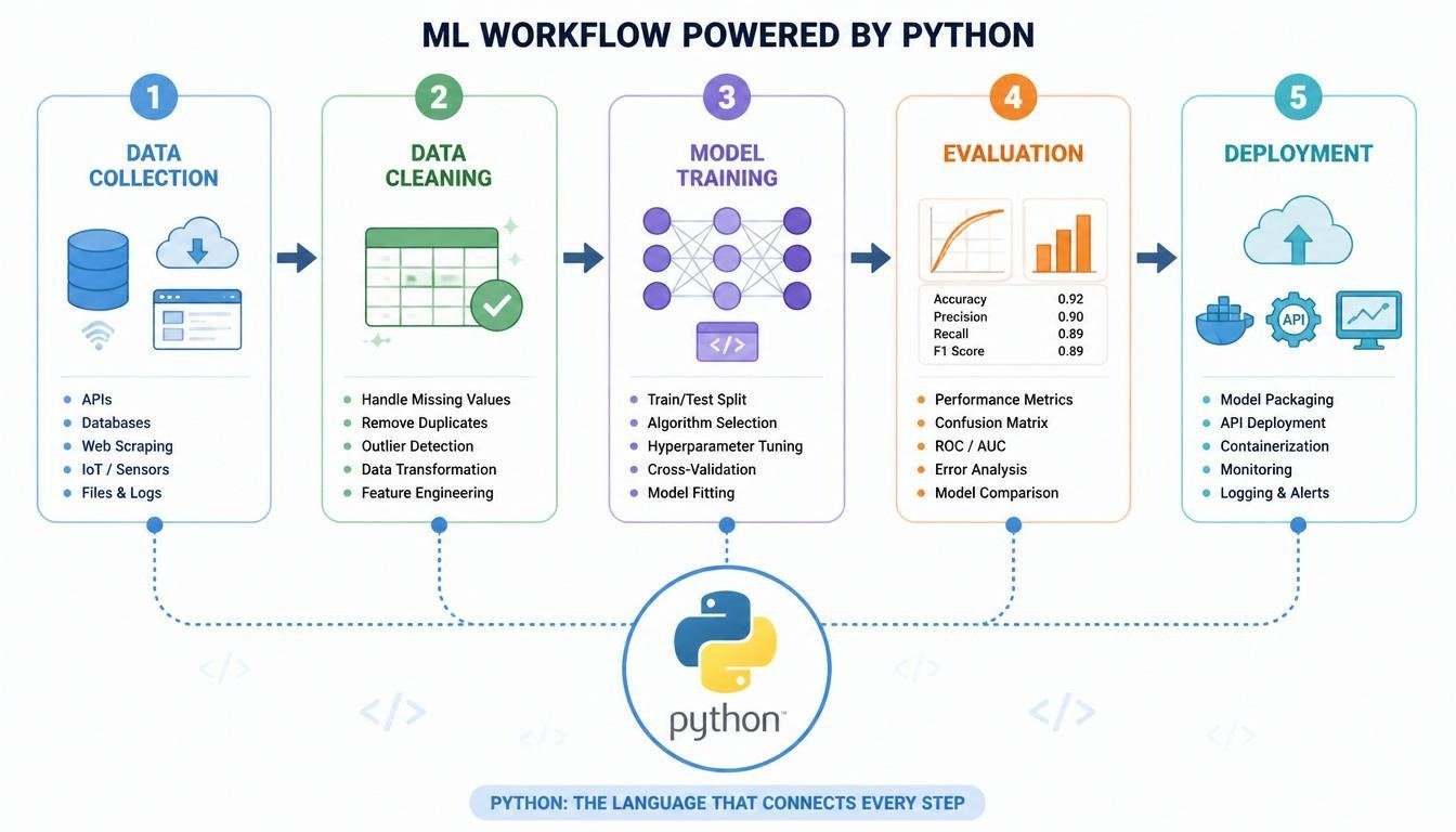 Python-powered machine learning workflow diagram
