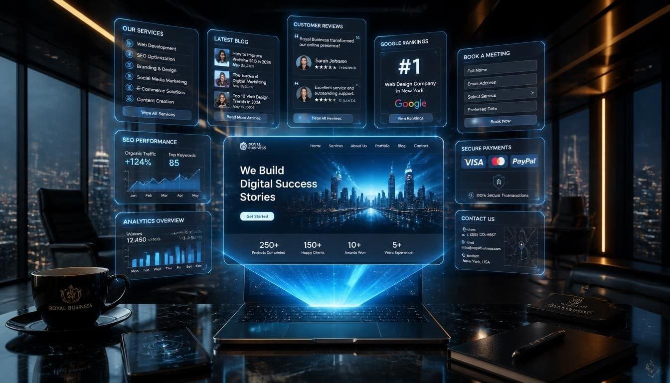 Business website showcasing digital services and analytics