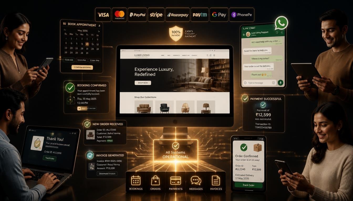 Website enabling online bookings, payments and orders