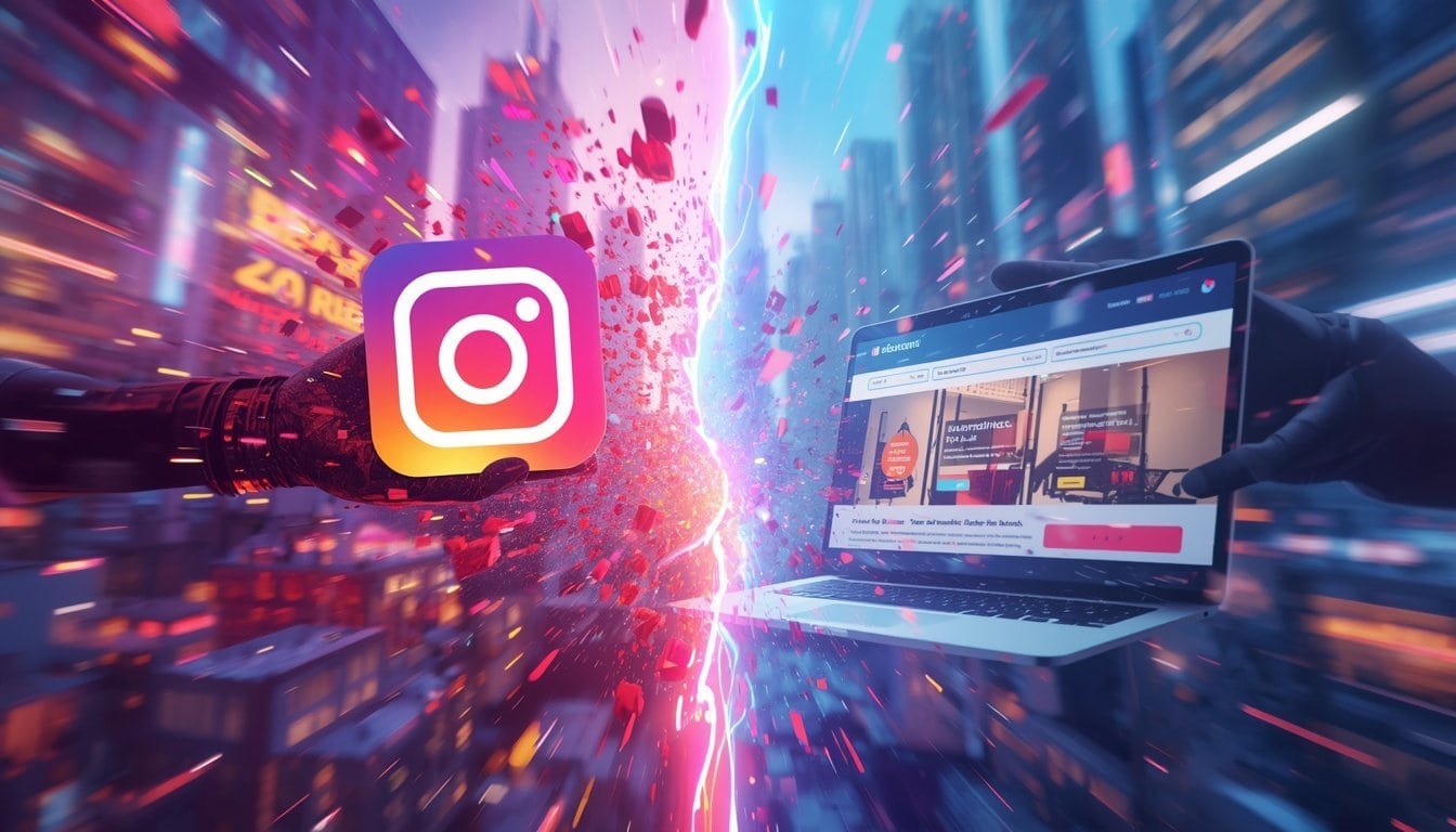 lucid origin Instagram and a business website portrayed as two superheroes with different str 0