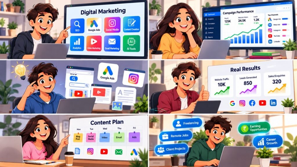 Digital marketing student planning an online advertising campaign