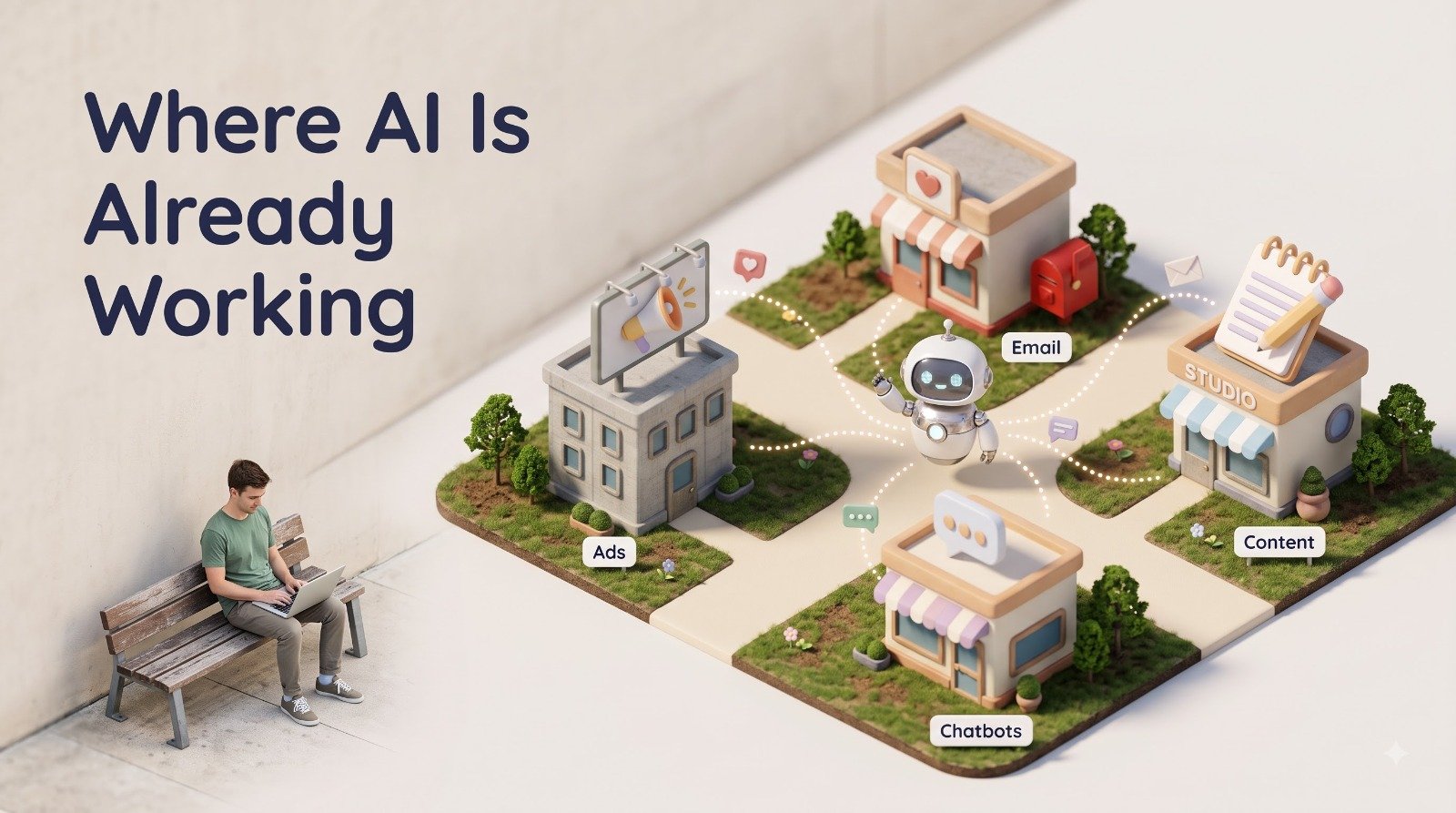 AI automation connecting ads, email, content, and chatbots