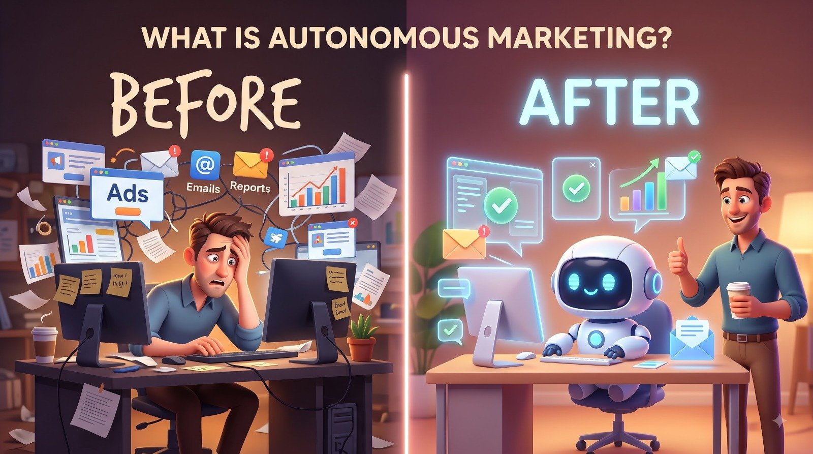Before and after comparison of autonomous marketing automation